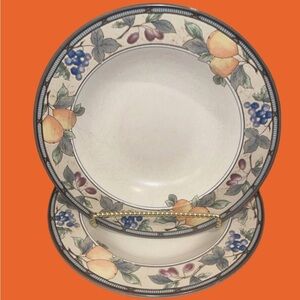 2 LG. Rim Soup Bowls Mikasa Intaglio CAC29 Garden Harvest Floral Fruit VTG